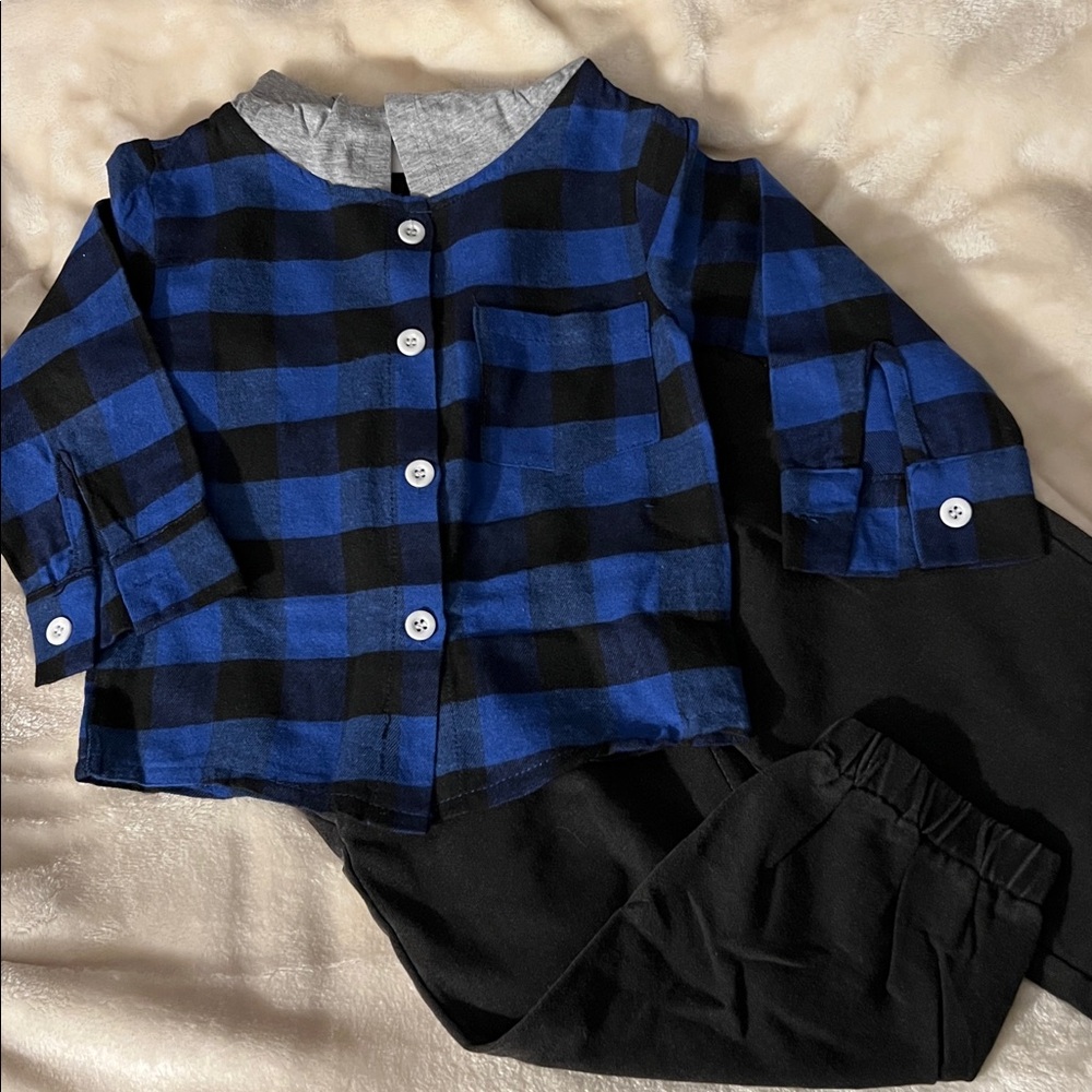 NWT 👦 100% COTTON HOODED FLANNEL SHIRT SWEATPANT JOGGERS SET BABY BOY 18-24 mo